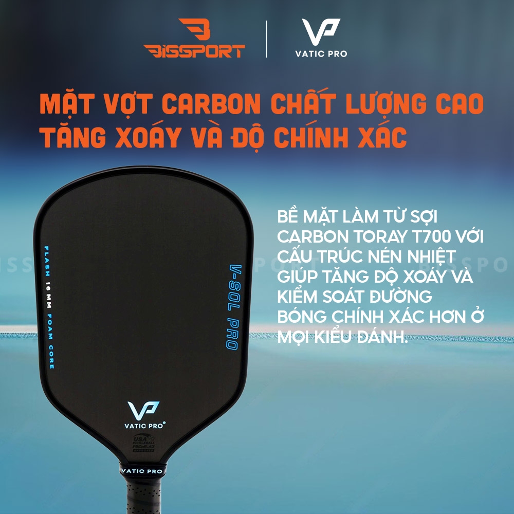 Vợt Pickleball Vatic Pro Vsol Pro Flash Chính Hãng - Lõi Carbon, Trợ  , Kiểm Soát Tốt - Bền - Tăng Lực Phát Bóng